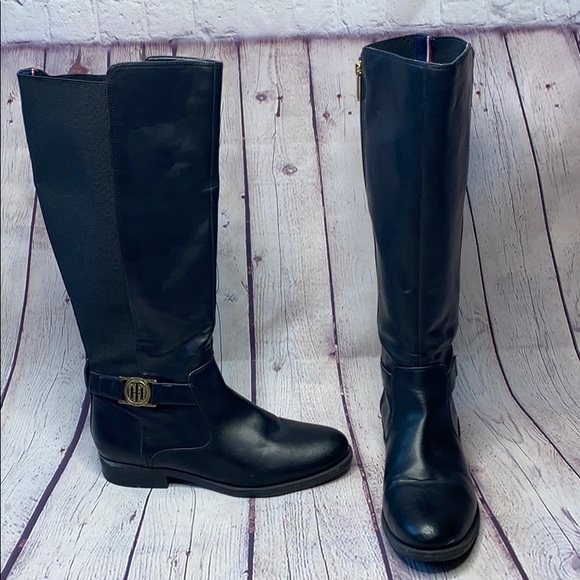 Tommy Hilfiger Shoes - Tommy Hilfiger black calf zip up riding boots logo